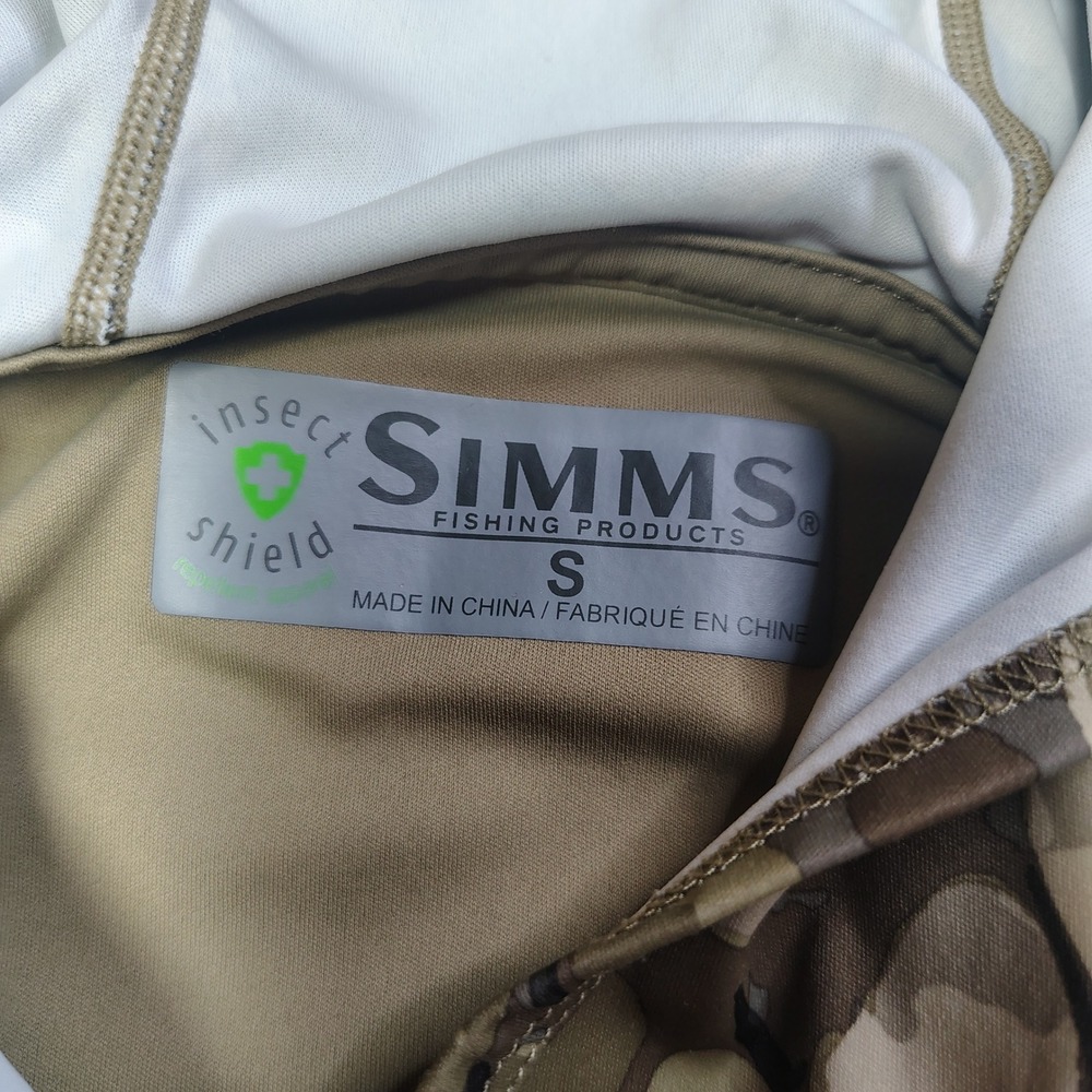 Simms SolarFlex Hoody Mens Small Tan Vail Camo Bug Stopper Insect Shield - Picture 14 of 15